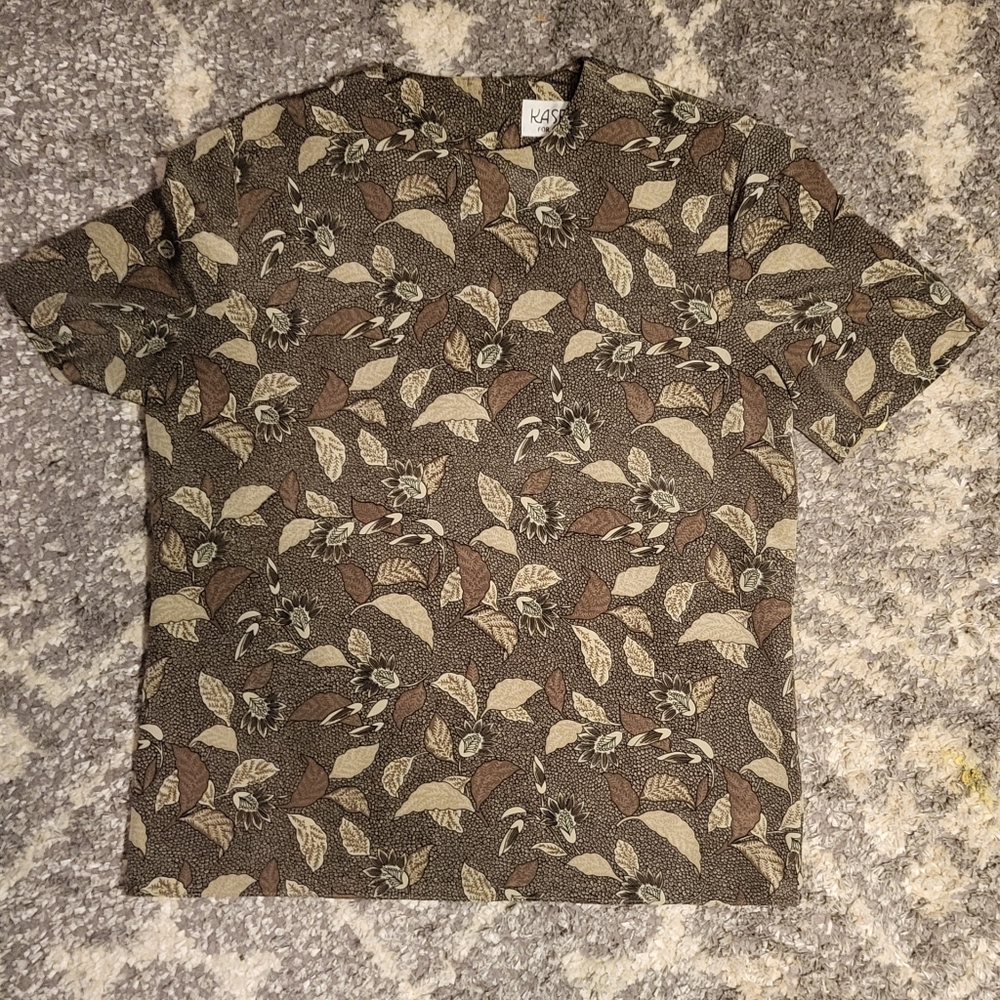 Olive and Brown Short Sleeve Floral Shirt